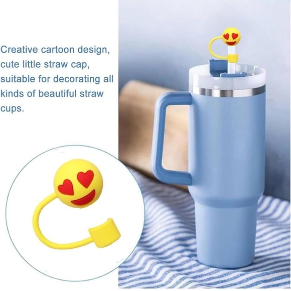 Straw Toppers Emoji Set Cook with Color reusable piece silicone - Picture 1 of 8